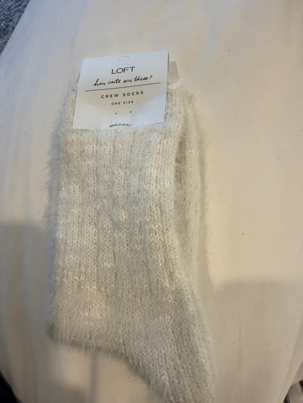 LOFT Cream Sparkle Fuzzy Crew Socks